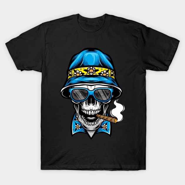 smoking skull wearing bucket hat T-Shirt by madihaagill@gmail.com